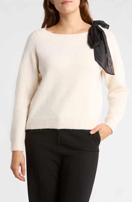 Bow Shoulder Bateau Neck Sweater