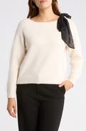 Adrianna Papell Bow Shoulder Bateau Neck Sweater