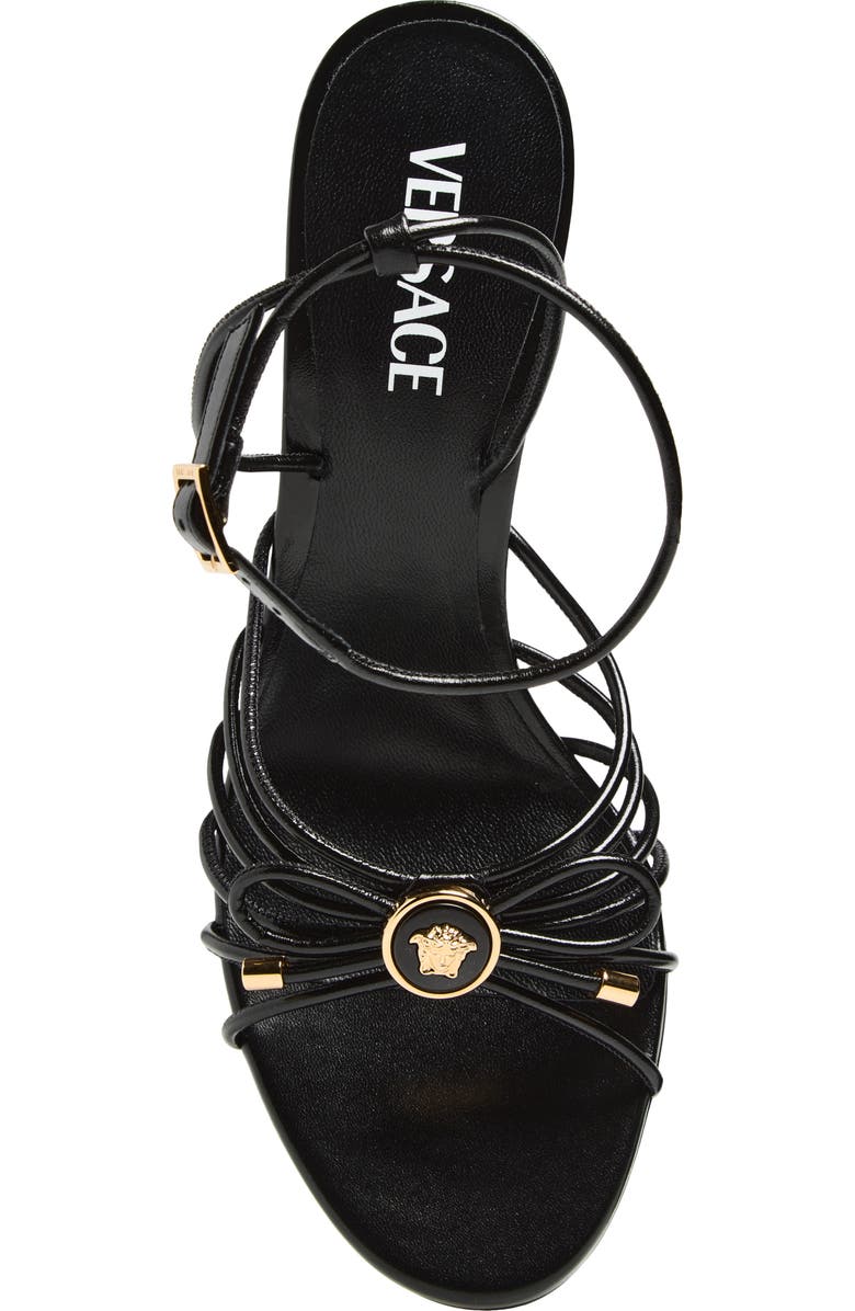 Versace Opera Bow Strappy Ankle Strap Sandal, Alternate, color, Black-Versace Gold