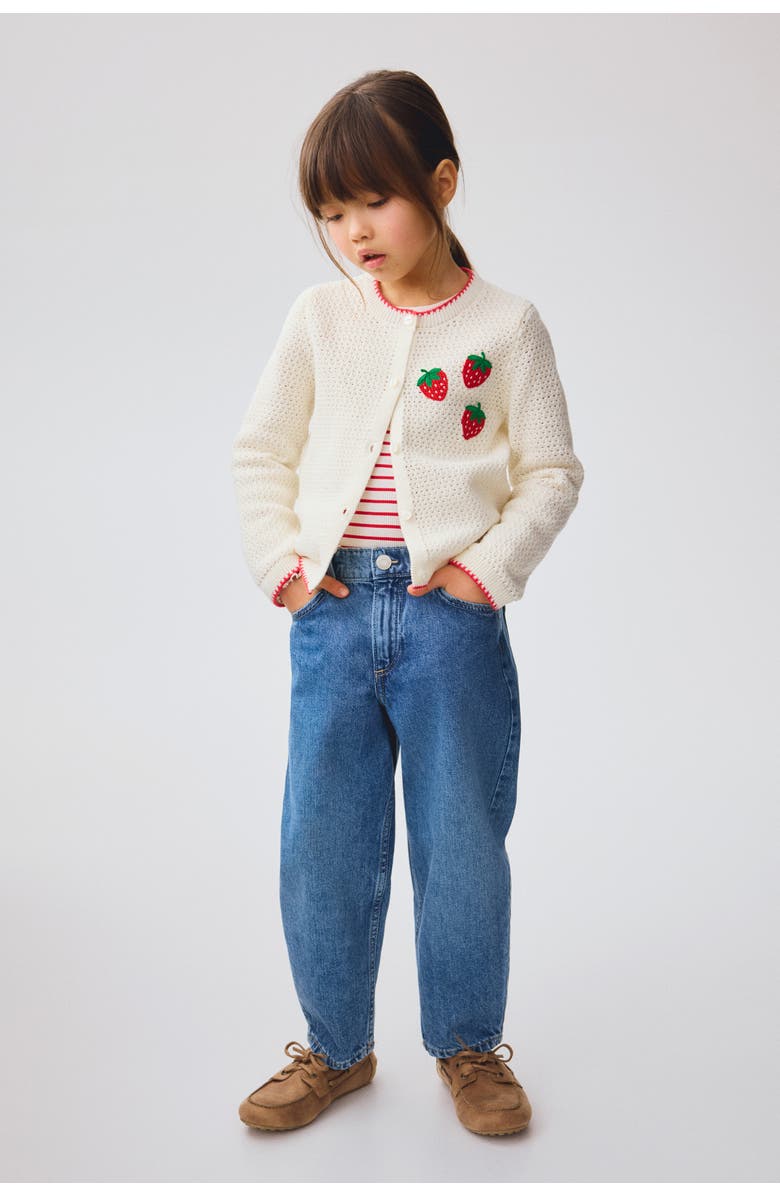 H&M Embroidered open-knit cardigan, Alternate, color, Cream/Strawberries