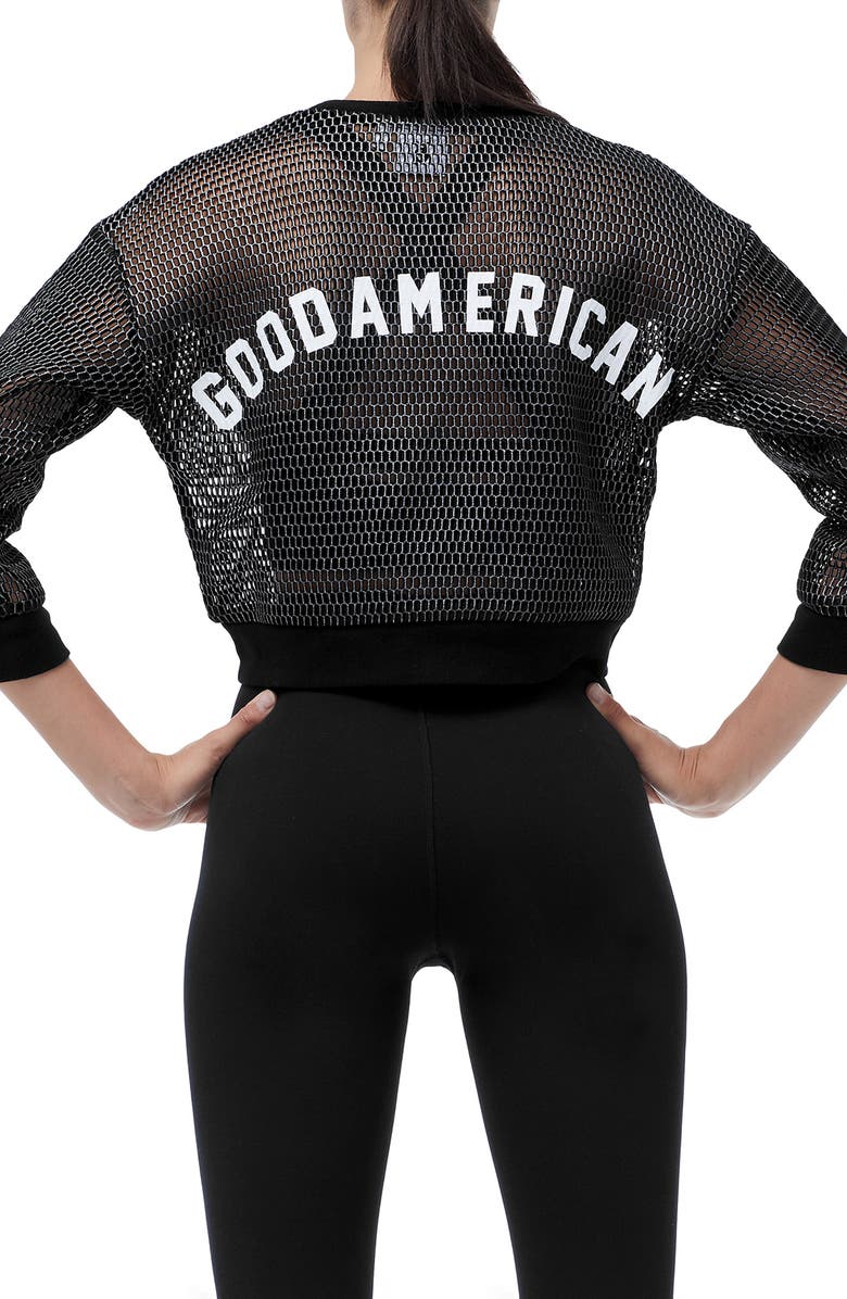 Good American Branded Mesh Pullover Sweatshirt, Alternate, color, 