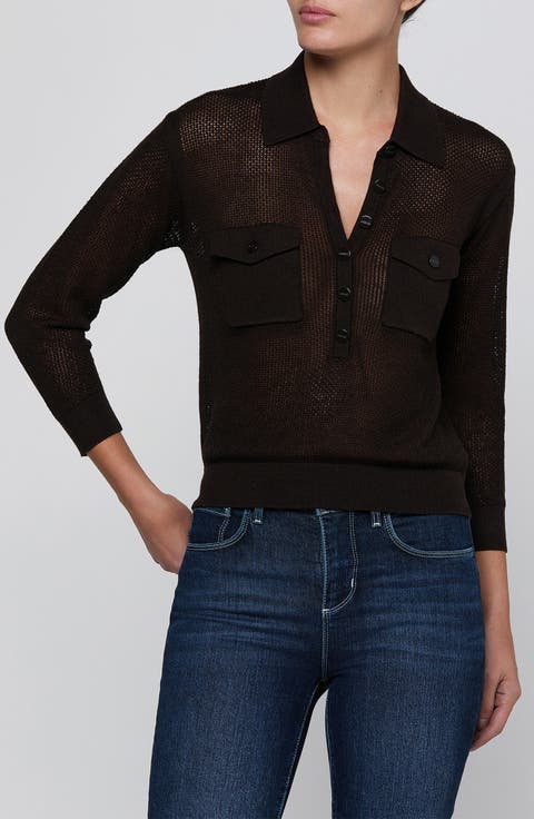 Carine Pointelle Polo Sweater