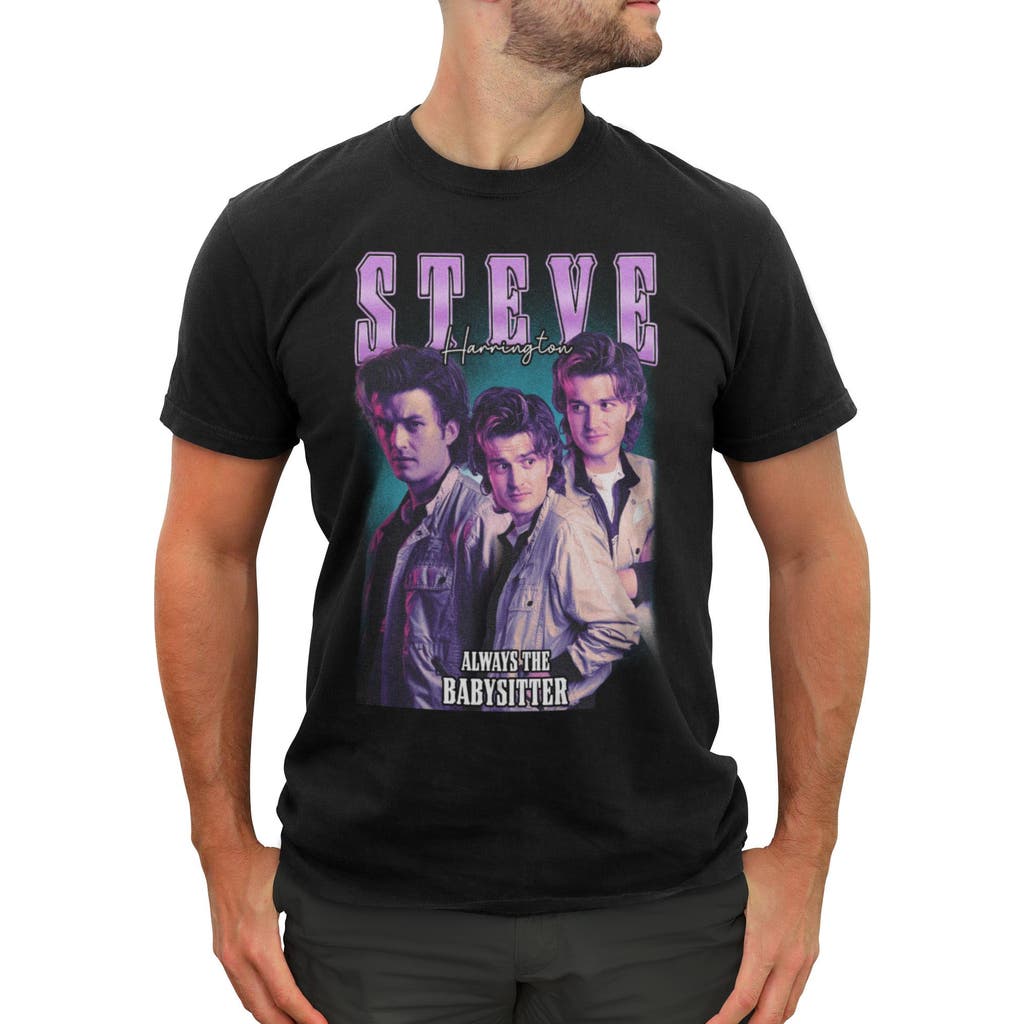 Men's Stranger Things Steve Harrington Collage  Graphic T-Shirt in Black  product