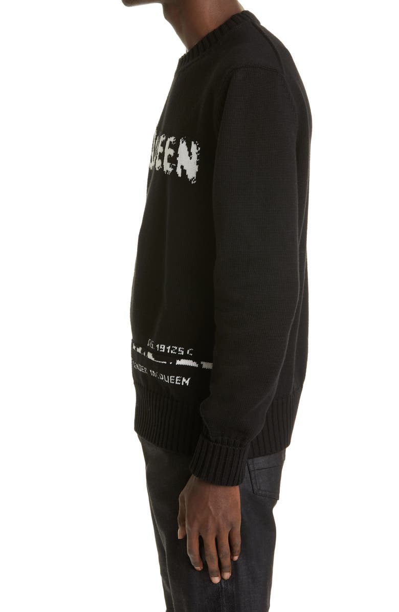 McQueen Alexander McQueen Graffiti Logo Intarsia Organic Cotton Sweater, Alternate, color,