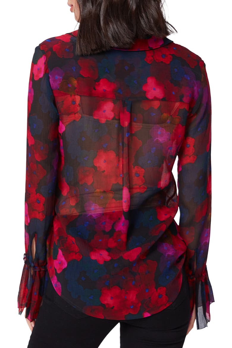 Abriana Floral Print Long Sleeve Silk Shirt, Alternate, color, BLKMULT