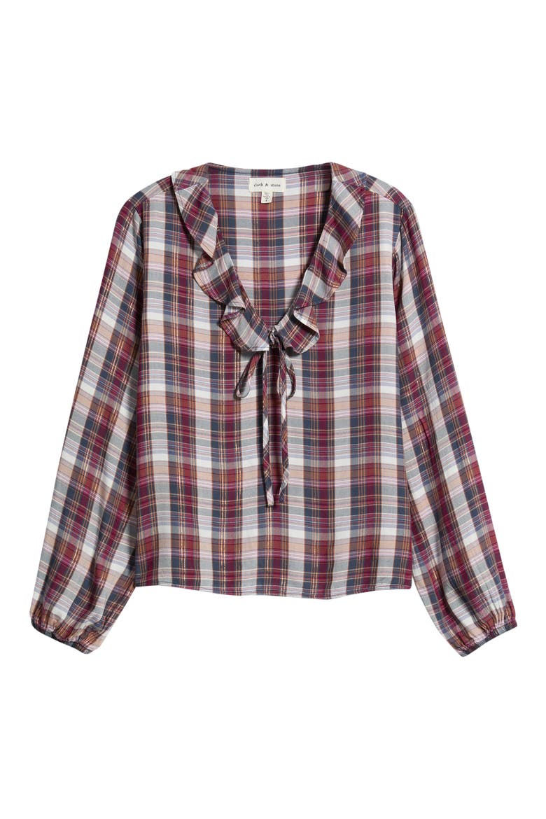 Plaid Ruffle Top, Alternate, color, PLUM ORCHID PLAID