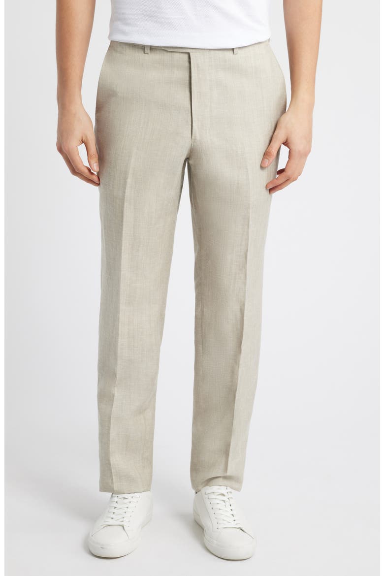 Harker Tan Mélange Flat Front Wool & Linen Dress Pants, Main, color, TAN
