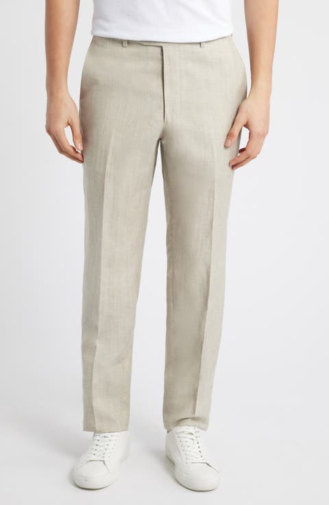 Harker Tan Mélange Flat Front Wool & Linen Dress Pants (Regular & Big)