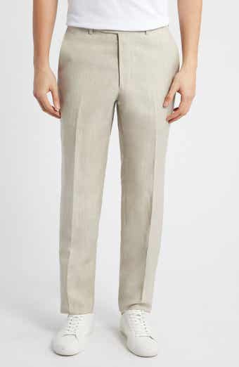 Peter Millar Harker Tan Mélange Flat Front Wool & Linen Dress Pants