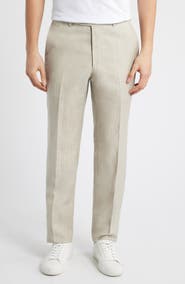 Peter Millar Harker Tan Mélange Flat Front Wool & Linen Dress Pants