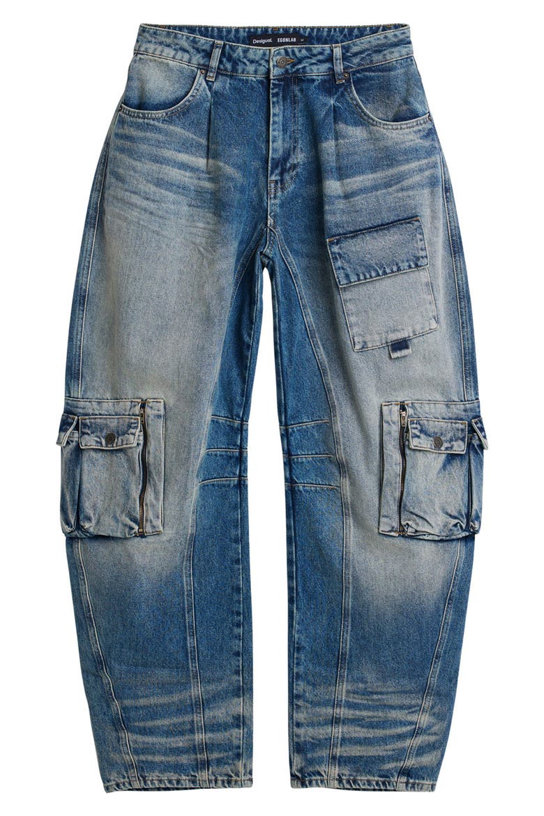 Wide Leg Cargo Jeans, Alternate, color, MEDIUM BLUE