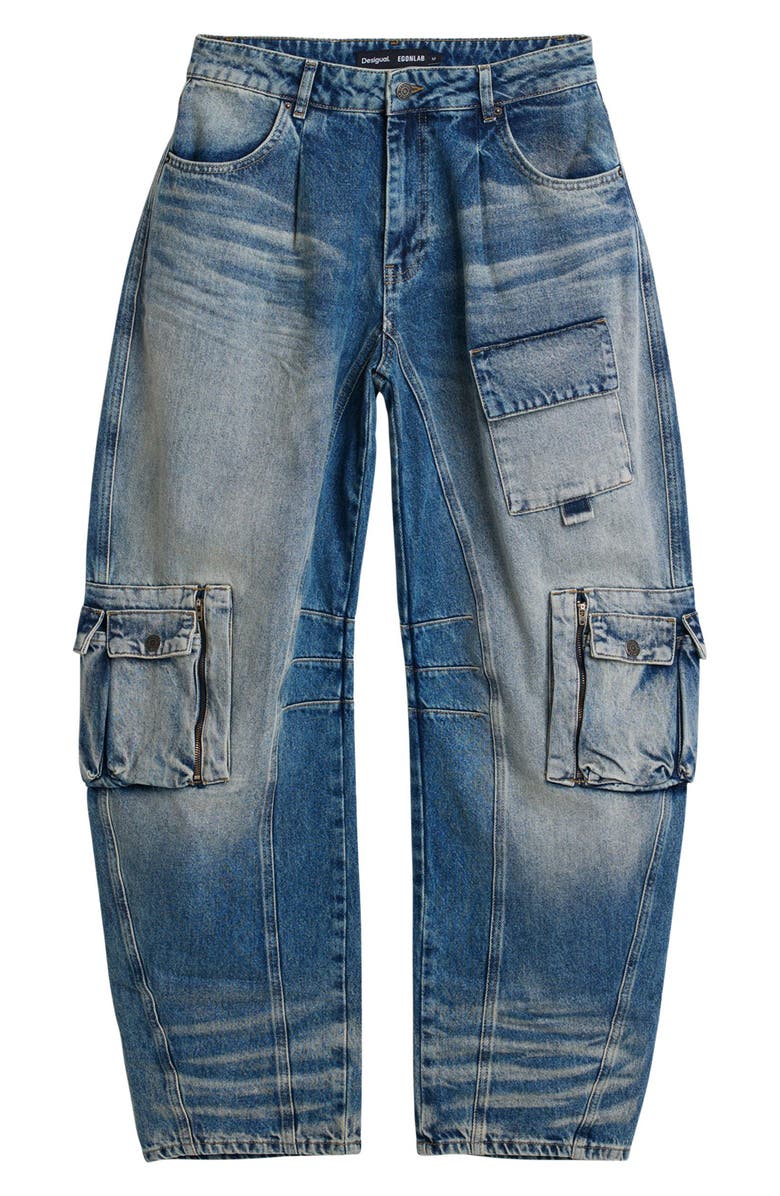 Desigual Wide Leg Cargo Jeans, Alternate, color, Medium Blue