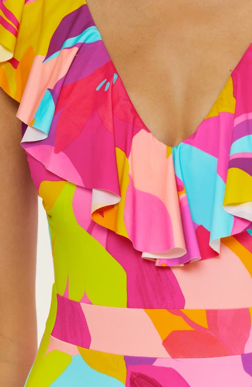 Trina Turk Lilleth Ruffle One-piece Swimsuit In Pink Multi