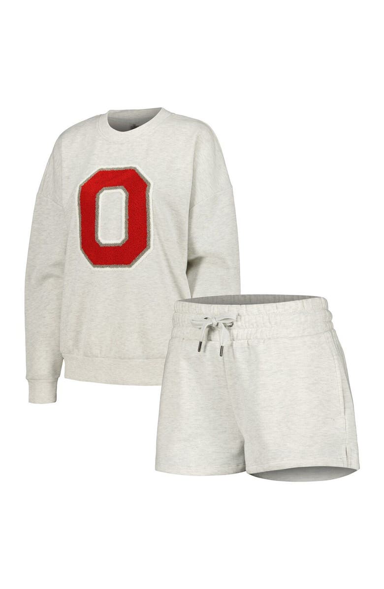GAMEDAY COUTURE Women's Gameday Couture Ash Ohio State Buckeyes Team Effort Pullover Sweatshirt & Shorts Sleep Set, Main, color, 