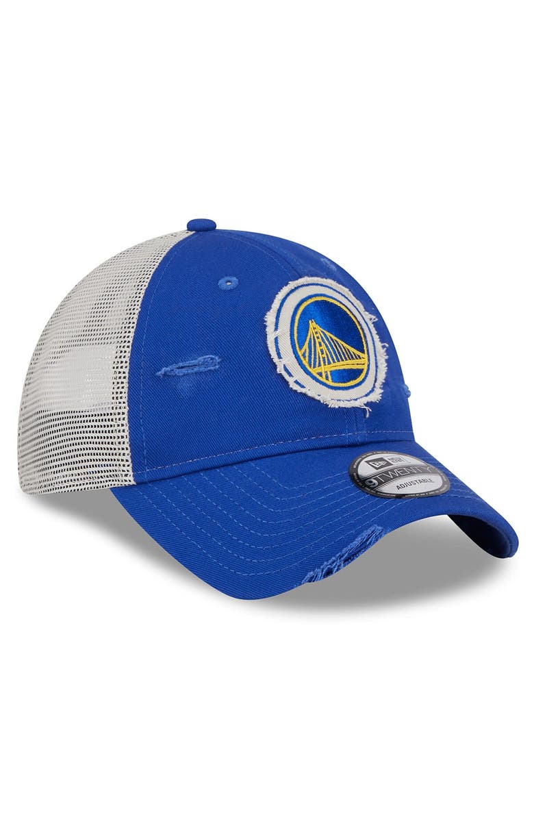 New Era Men's New Era Royal Golden State Warriors  Rally Drive Distressed Patch 9TWENTY Trucker Adjustable Hat, Alternate, color, 
