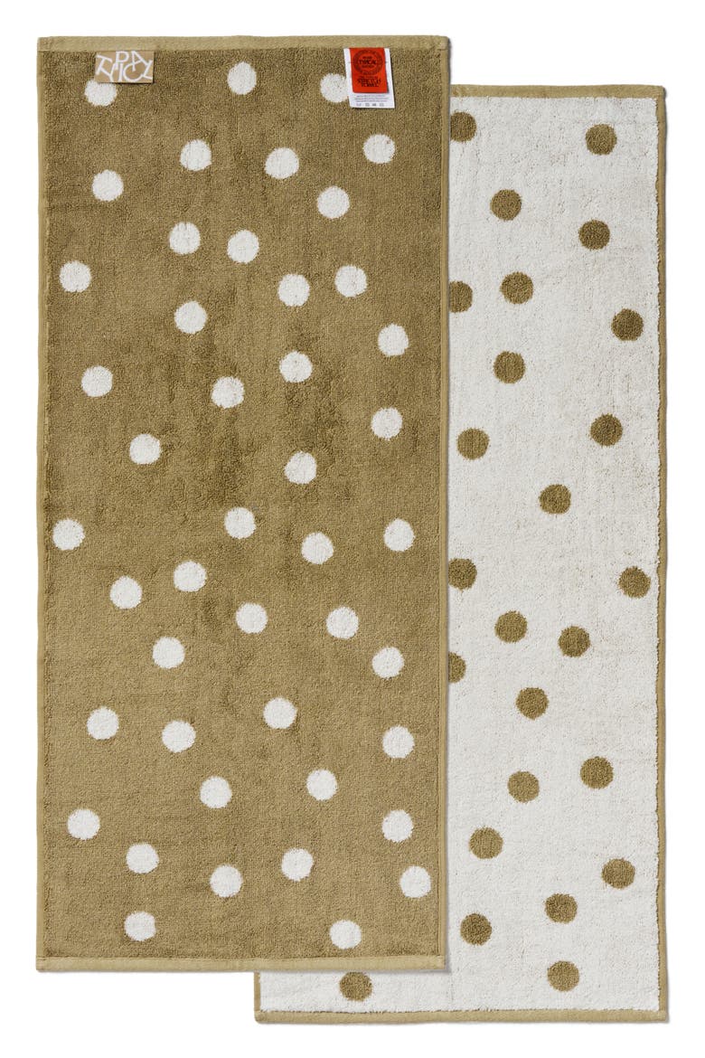 Scattered Polka Dot Set of 2 Hand Towels, Main, color, EVERYDAY KHAKI/ WORKSHOP WHITE