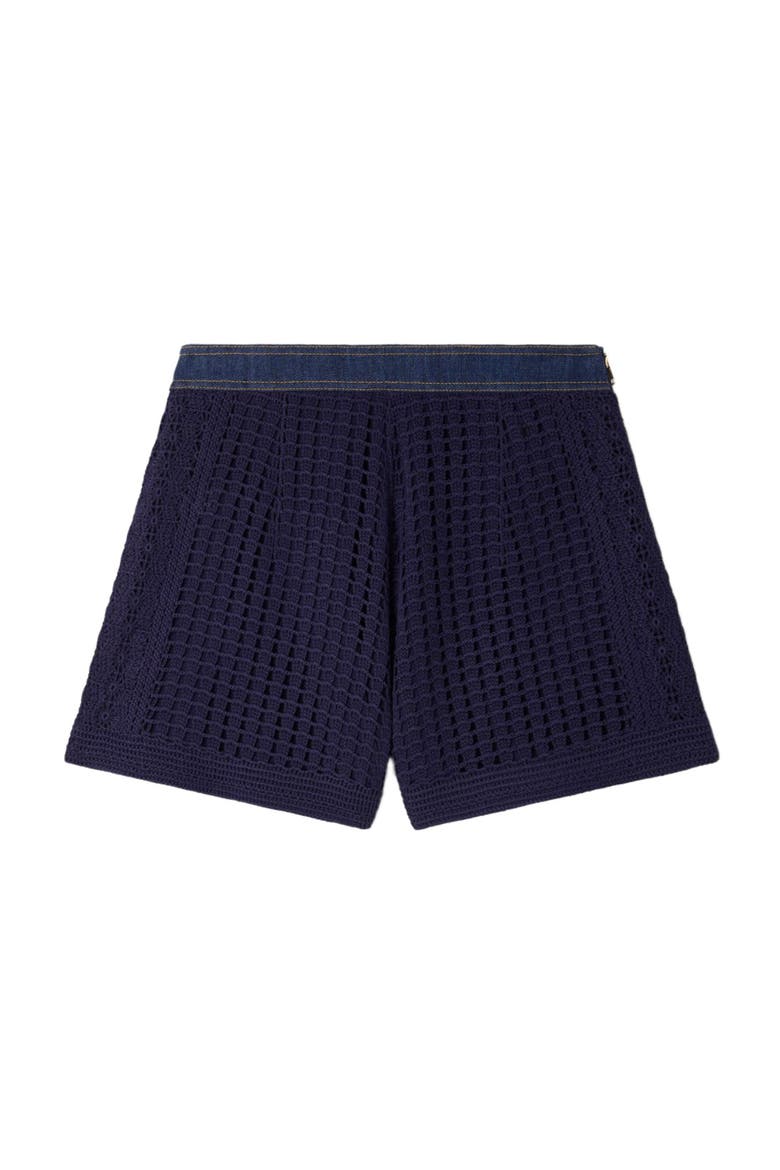 High-waisted crochet shorts, Alternate, color, Navy blue