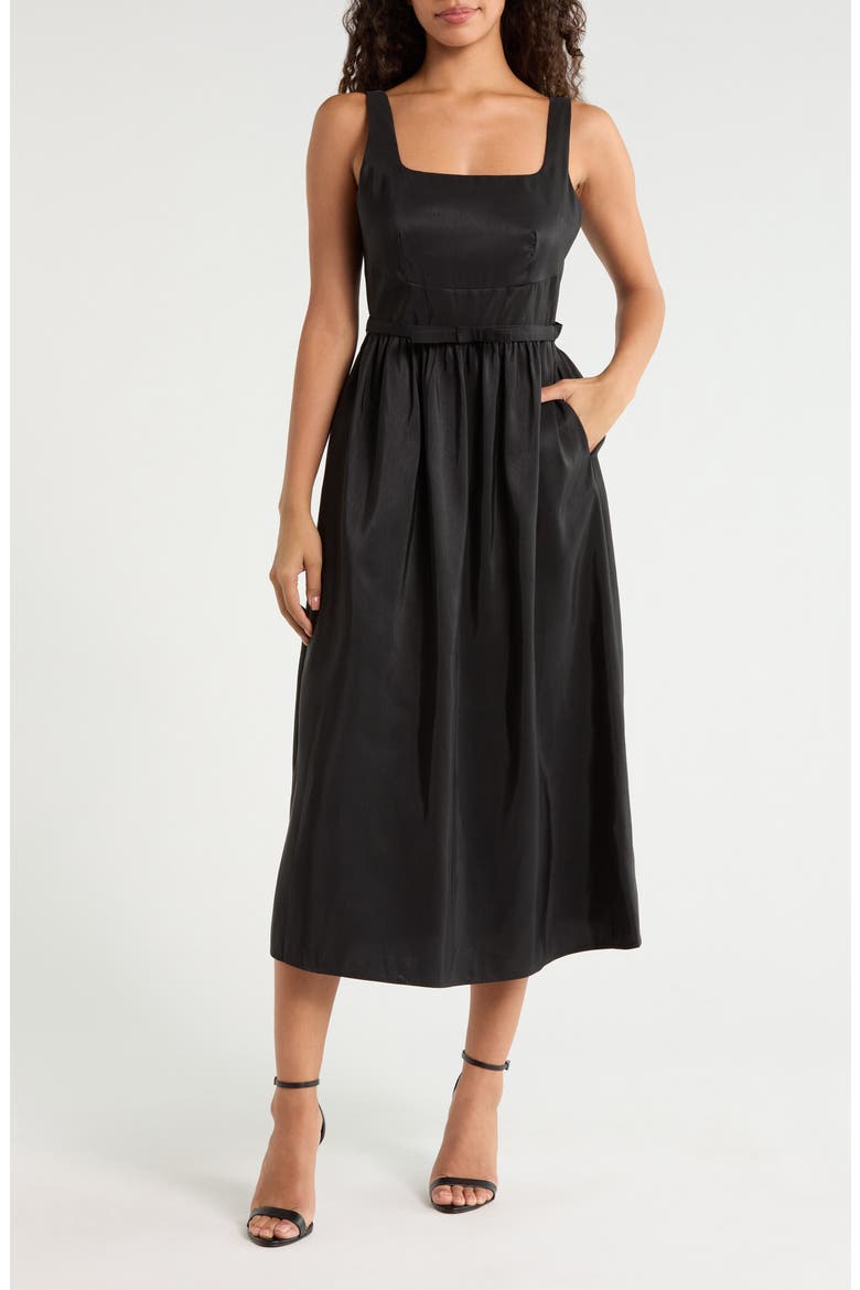Alani Clio Pleat Midi Dress, Main, color, BLACK