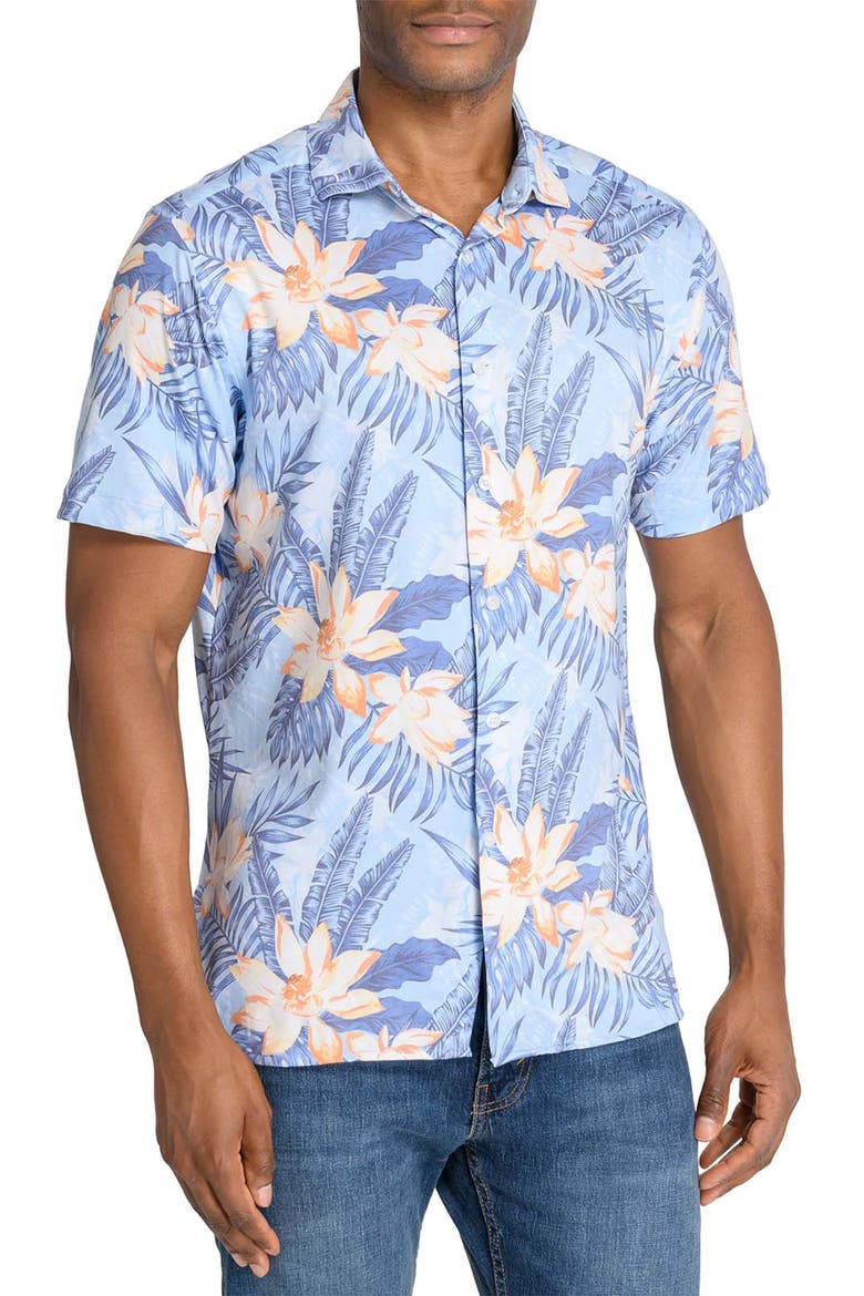 Floral Print Short Sleeve Shirt, Main, color, LIGHT BLUE