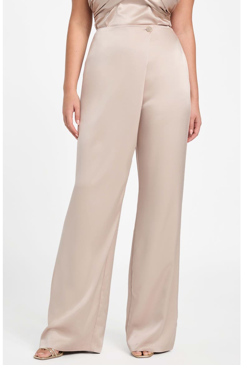Aretha Overlap Wide Leg Satin Pants, Main, color, VELVET TAUPE