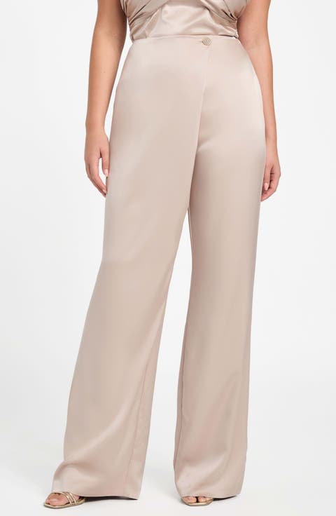 Aretha Overlap Wide Leg Satin Pants