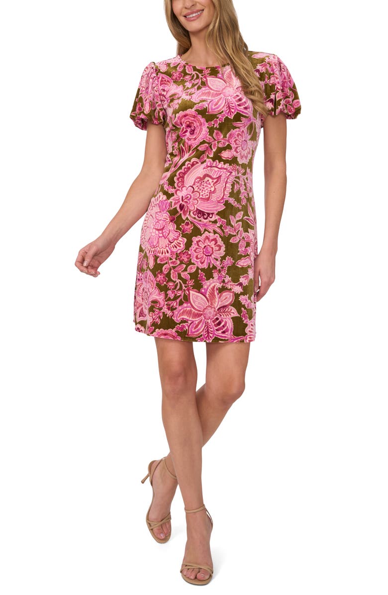 CeCe Floral Velvet Short Sleeve Minidress, Main, color, 