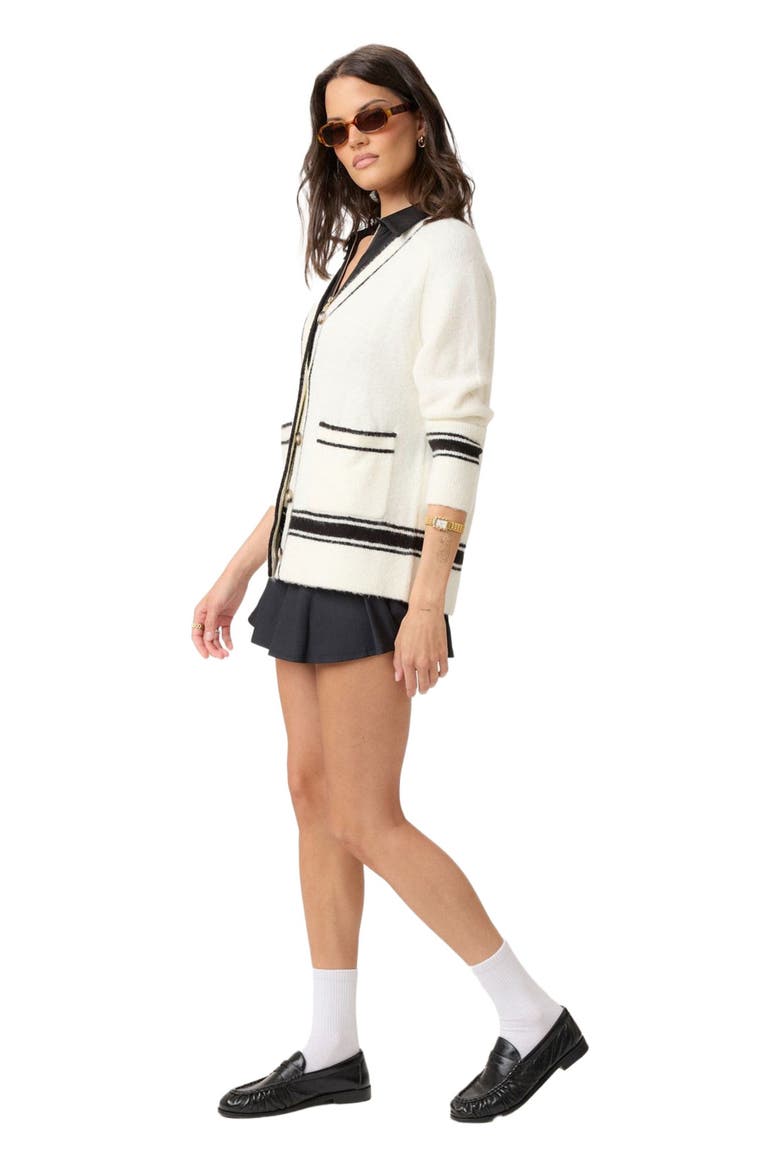 Fuzzy Striped Cardigan, Alternate, color, Black
