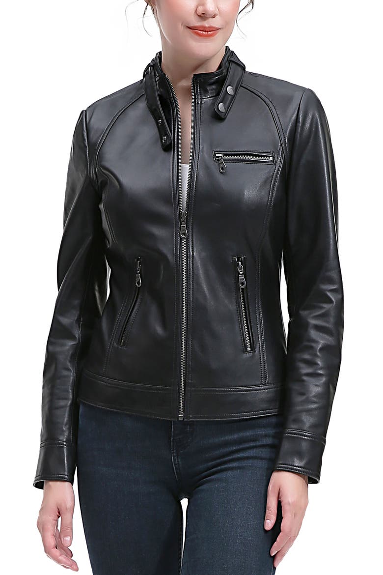 Emy Leather Moto Jacket, Main, color, Black