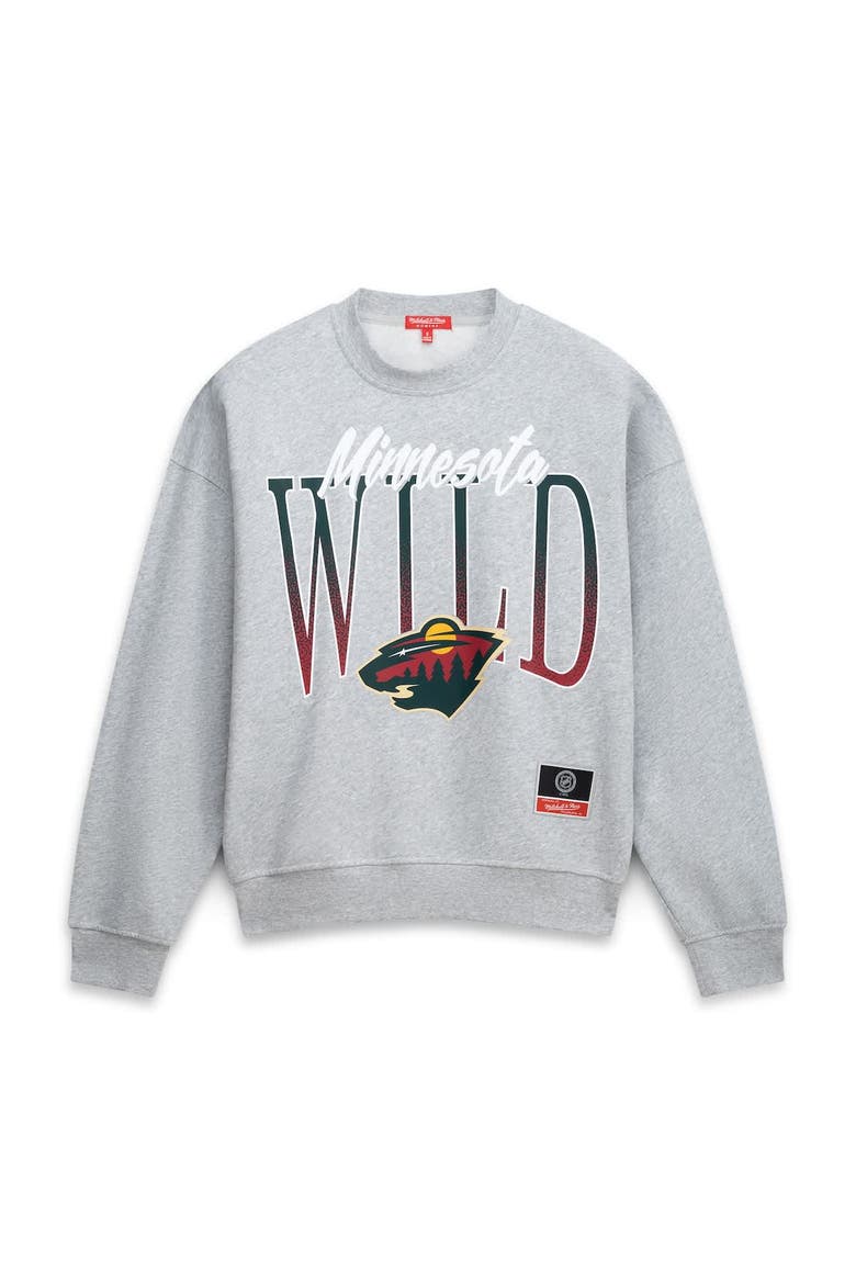 Women's Mitchell & Ness  Heather Gray Minnesota Wild Hockey Night Sweatshirt, Alternate, color, Heather Gray