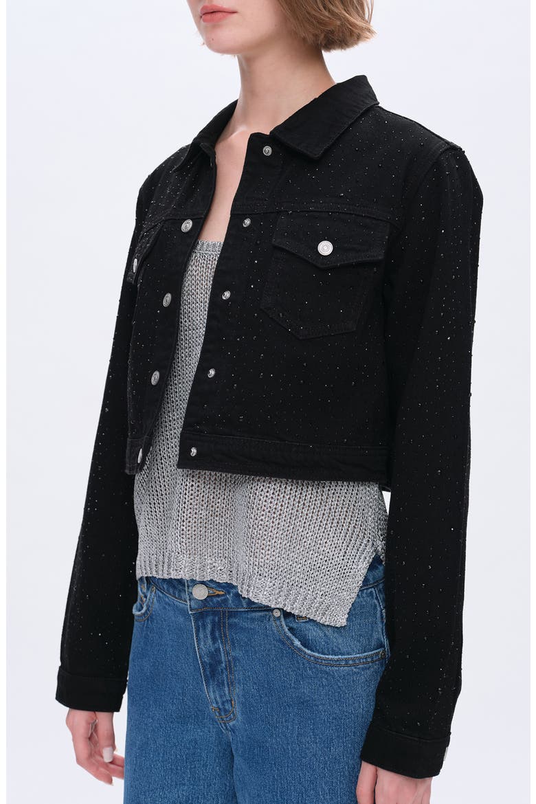 Alice Rhinestone Denim Jacket, Alternate, color, BLACK