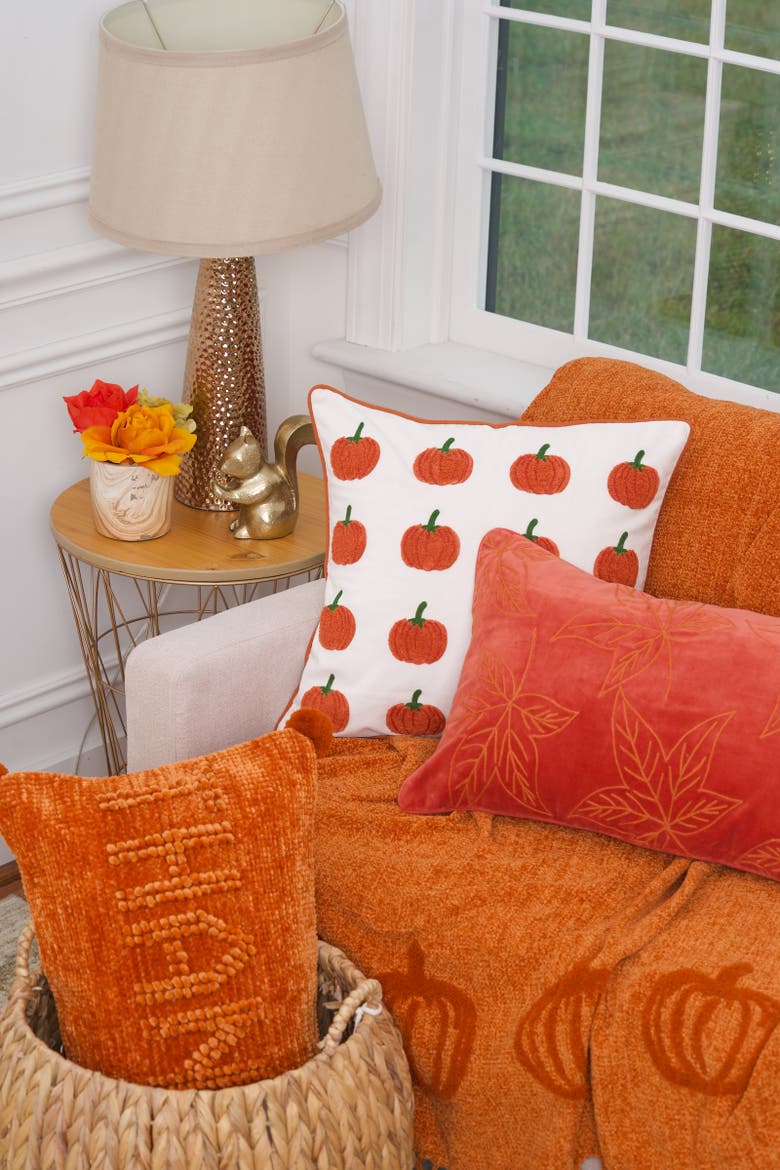Lux Pumpkin Harvest with Fringes Cozy Fall Throw Blanket, Alternate, color, Orange