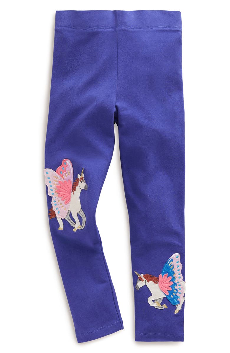 Mini Boden Kids' Pegasus Appliqué Leggings, Main, color, Navy Unicorns