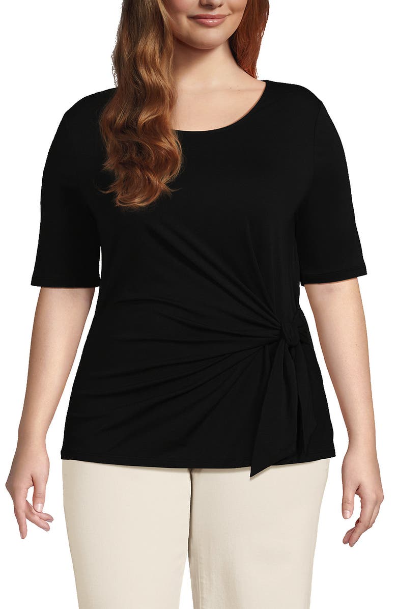 Lands' End Lightweight Jersey Tie Front Top, Main, color, Black