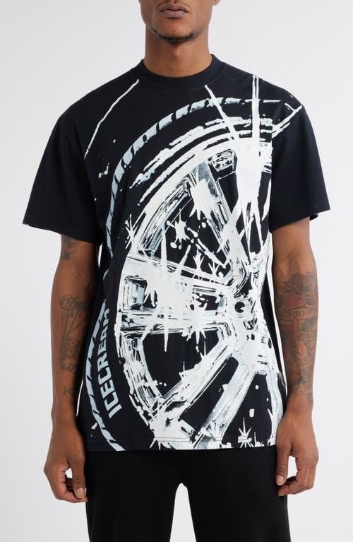 ICECREAM Oversize Chrome Graphic T-Shirt in Black 