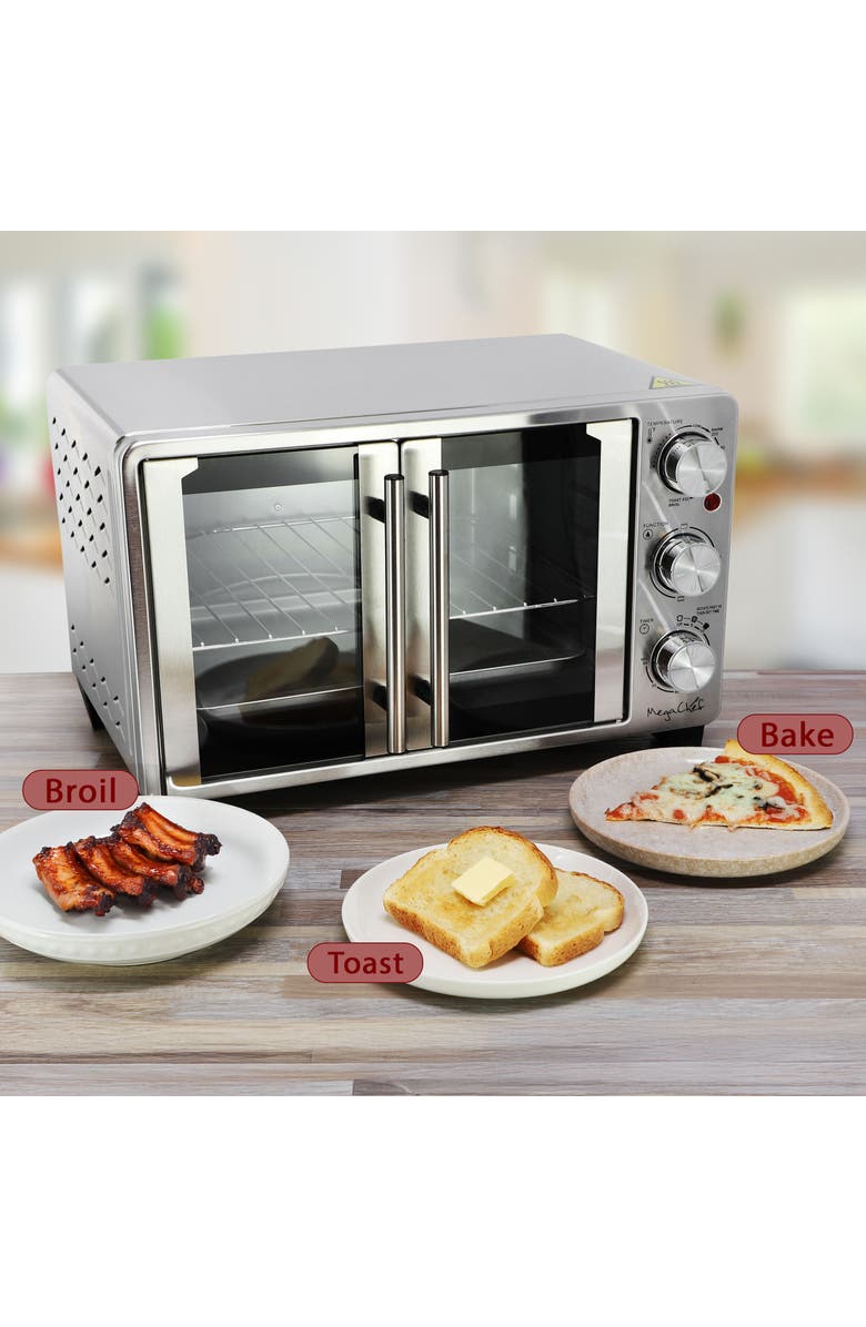 Megachef French Door Multi-Function Electric Toaster Oven with Temperature Control and Timer, Alternate, color, Grey