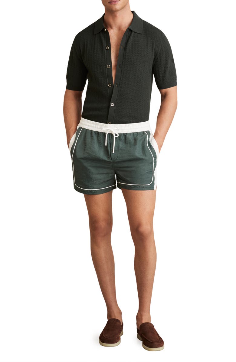 Reiss Cano Swim Trunks, Alternate, color, Dark Green/ Whit