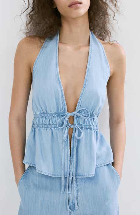 Eva Tie Front Halter Denim Top