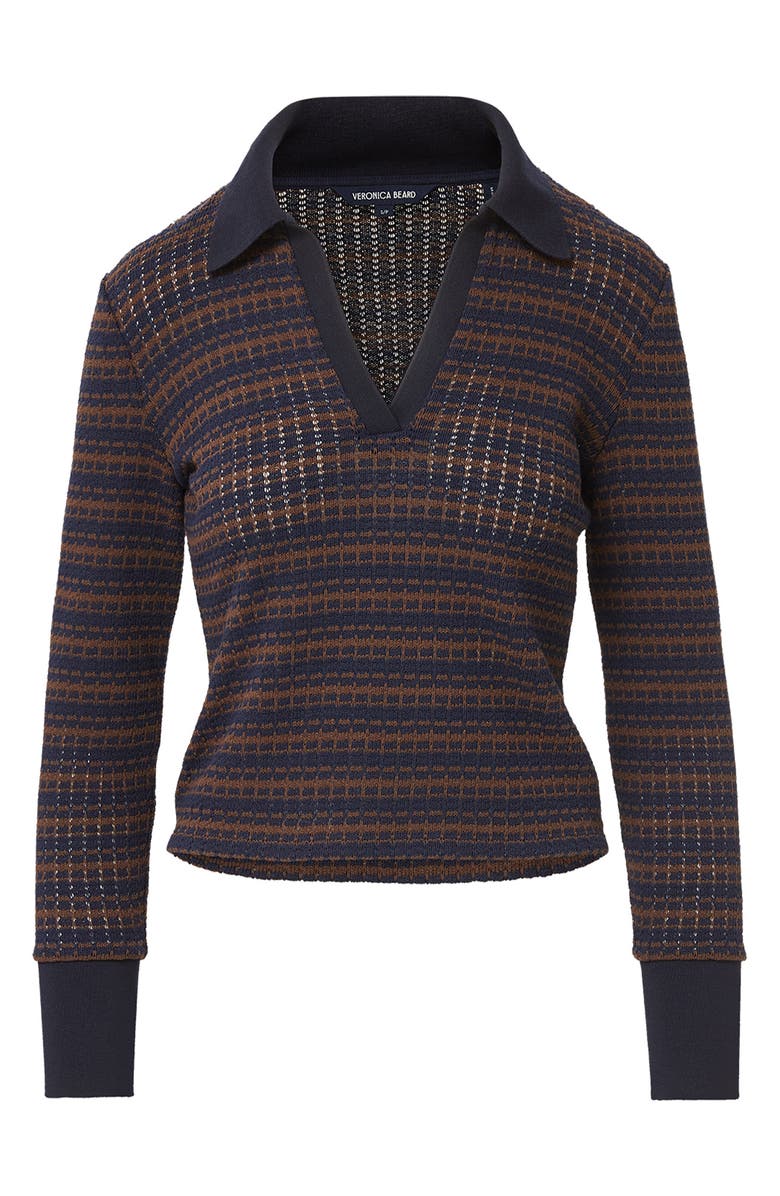 Veronica Beard Kamal Stripe Polo Sweater, Alternate, color, Navy Dark Umber Multi