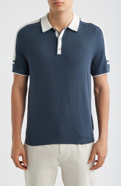 Brunswick Intarsia Stripe Wool & Cotton Polo Sweater