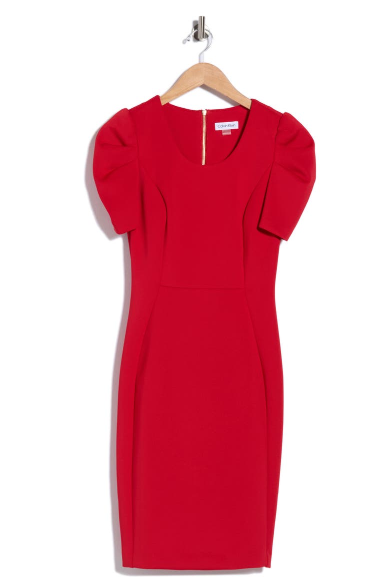 Short Sleeve Scuba Sheath Dress, Alternate, color, RED