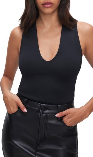 Rag & Bone Elle Sleeveless Deep V-Neck Black Cotton Stretch Bodysuit Size M outlet