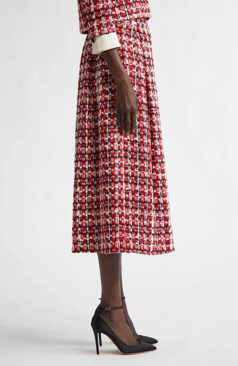 ST. JOHN Plaid Pleated Tweed Skirt, Alternate, color, 
