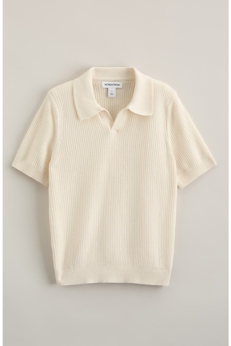 Kids' Waffle Stitch Johnny Collar Polo Sweater, Main, color, IVORY EGRET