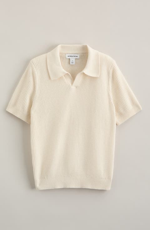 Kids' Waffle Stitch Johnny Collar Polo Sweater