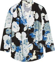 AK ANNE KLEIN Print Pleat Three-Quarter Sleeve Top