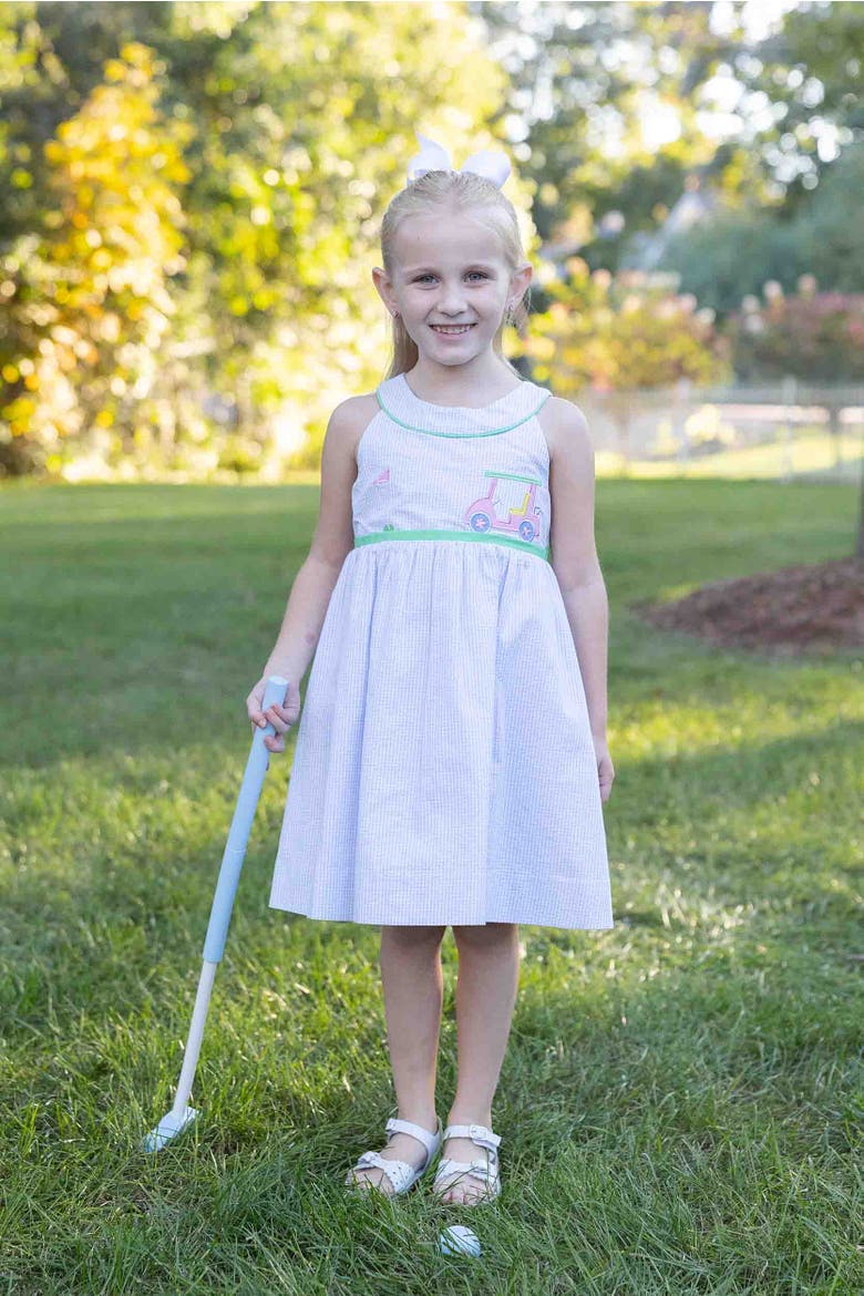 Check Seersucker Dress With Golf Cart, Alternate, color, Blue/White
