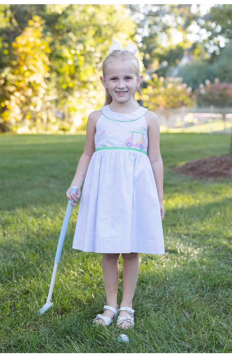 Florence Eiseman Check Seersucker Dress With Golf Cart, Alternate, color, Blue/White