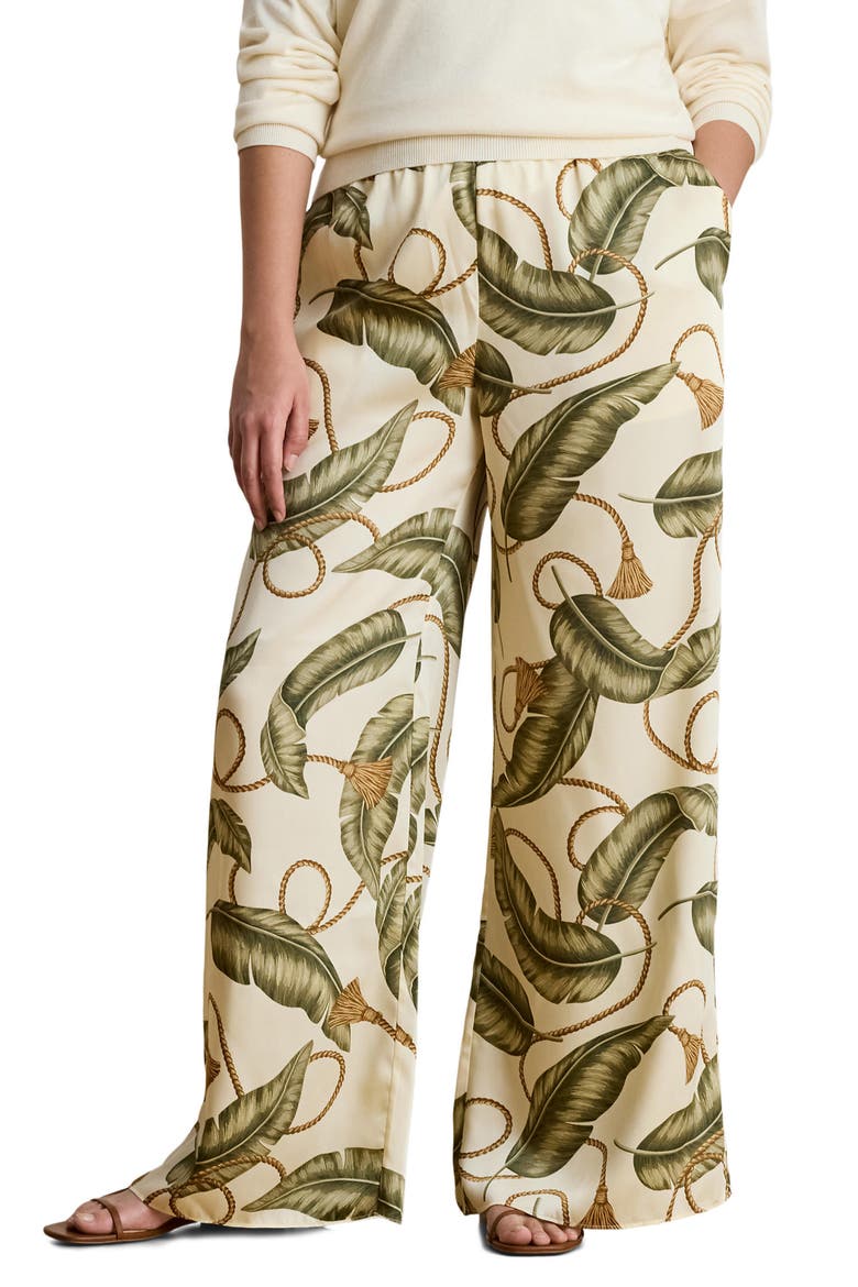 Palm Leaf & Rope Print Luxe Twill Drawstring Pants, Alternate, color, CREAM/ MULTI
