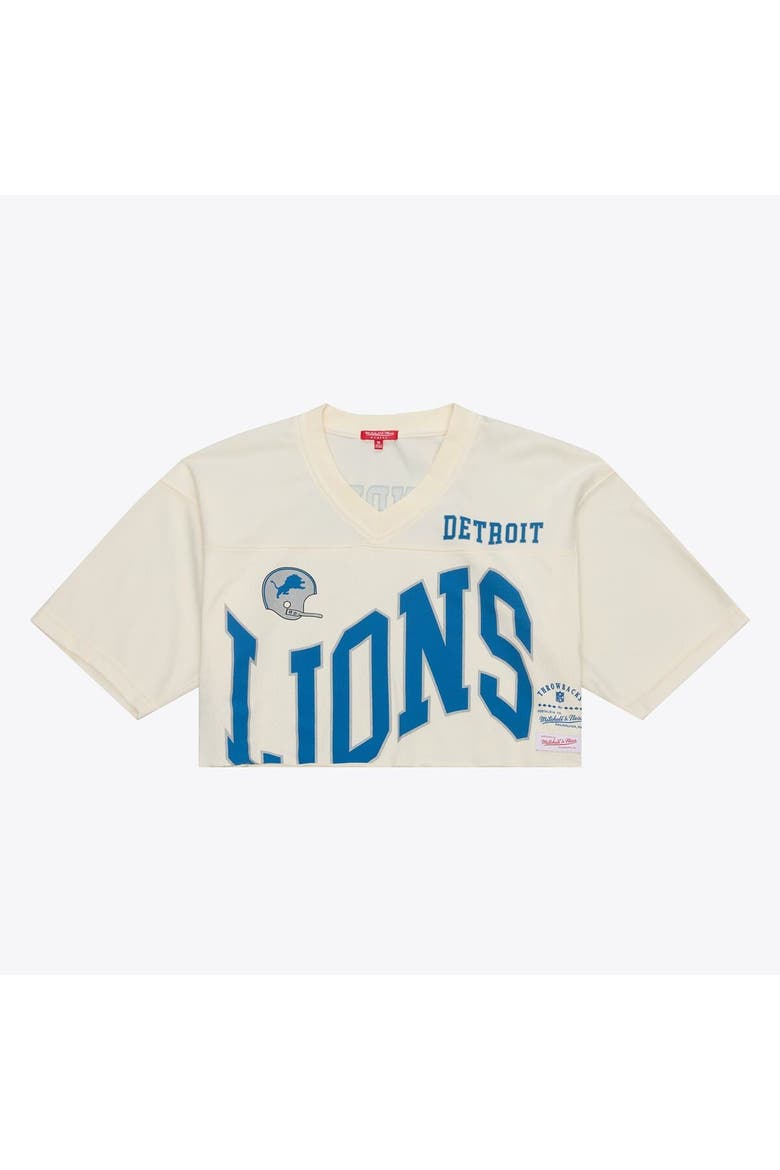 Women's Mitchell & Ness Barry Sanders Cream Detroit Lions Retired Player Cropped Fashion Jersey, Alternate, color, Cream