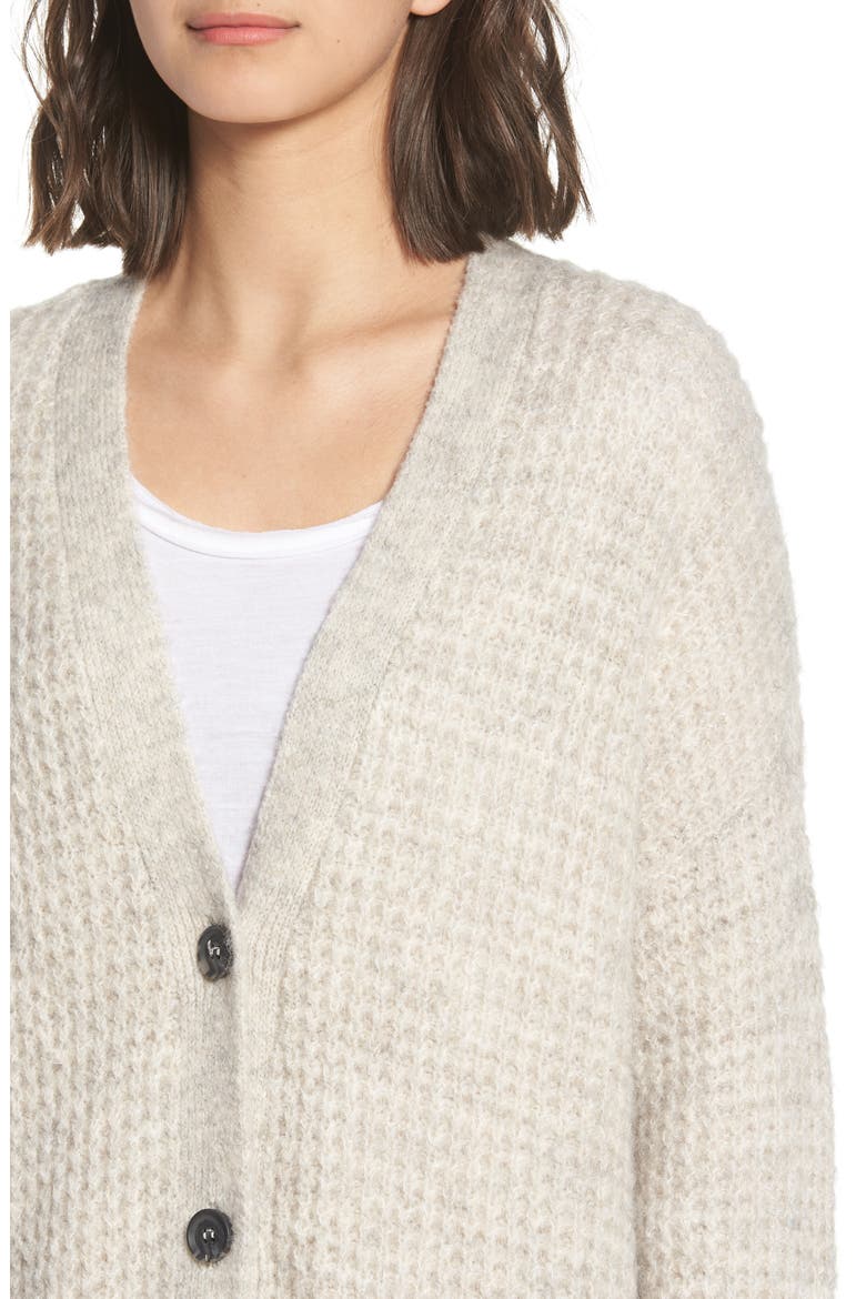 Oversized Waffle Stitch Cardigan, Alternate, color, BEIGE BIRCH